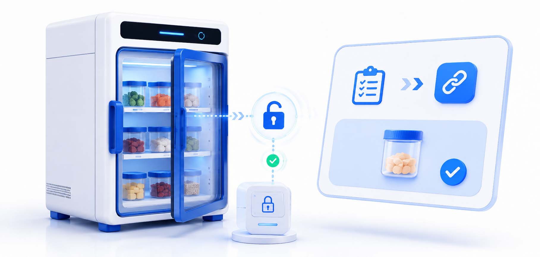 智能食品留样柜 — 柜门或柜位受控开启示意图