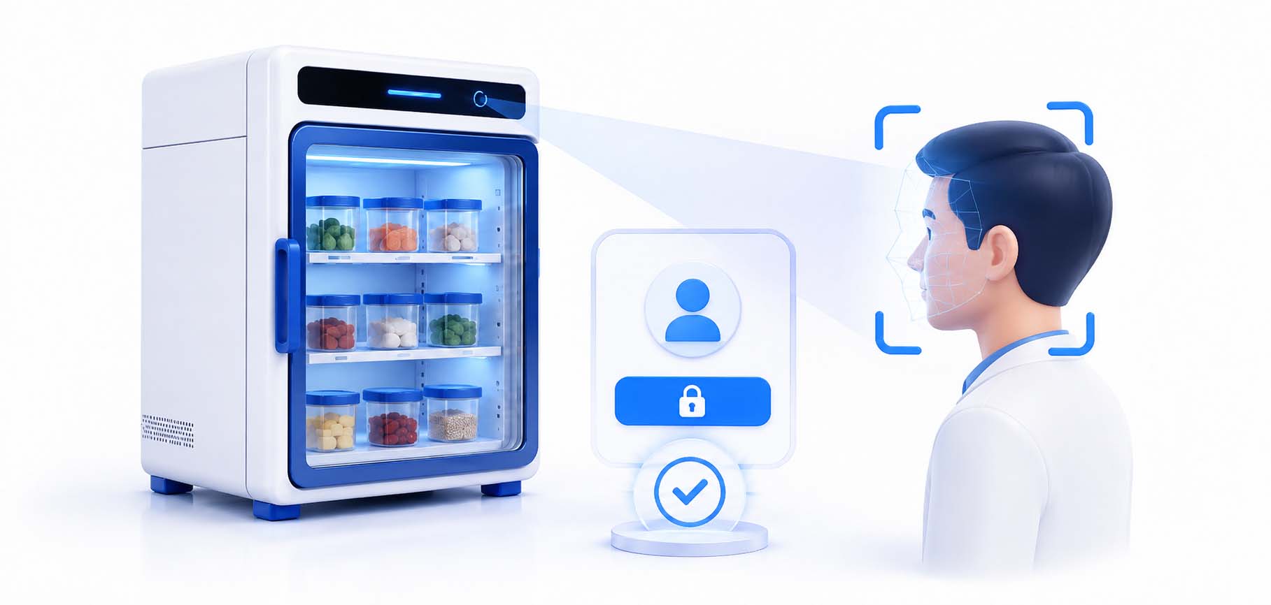 智能食品留样柜 — 人员权限精准核验示意图