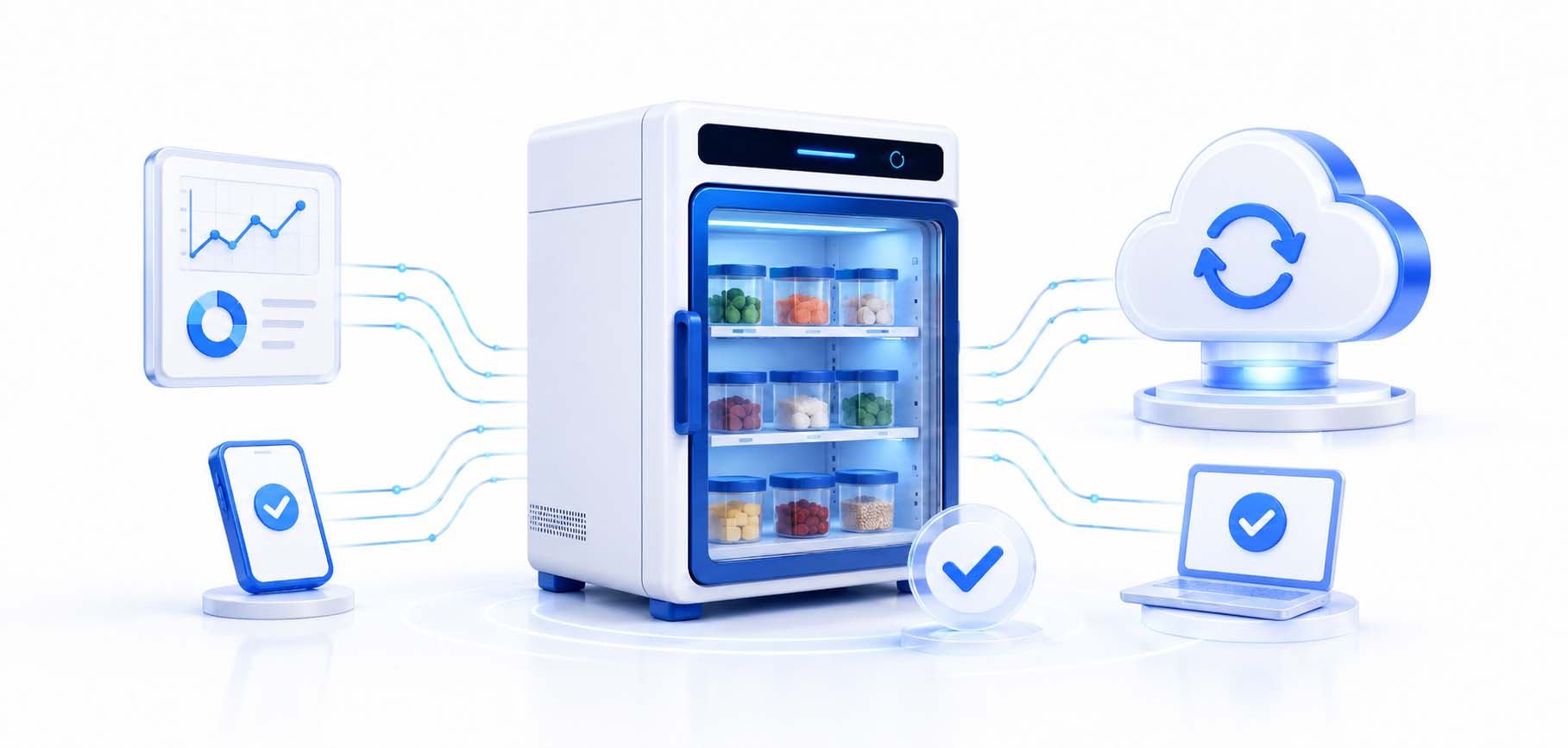 智能食品留样柜 — 设备数据稳定同步示意图