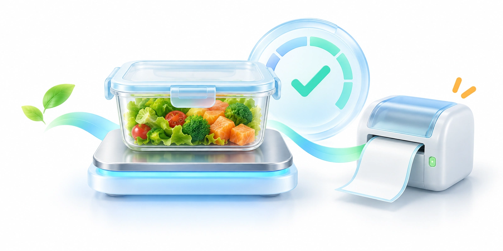 集成式智能食品留样柜 — 称重判定，标签打印示意图
